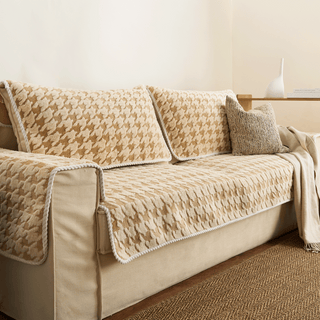 Plush Houndstooth Sofa Cover - Final Sale