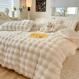 Puffy Comfort Thickened Faux Rabbit Fur Bed Sheet Set