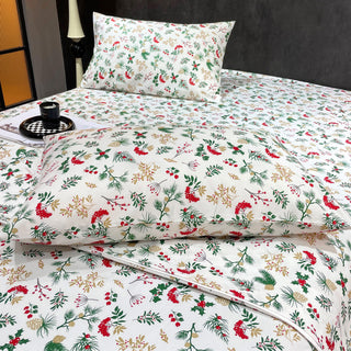 Quick-Dry Winter Floral Blossom Printed Sheet Set Botanical Soft Ligthweight for Cozy Comfort