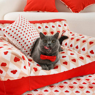 Retro Red Heart Poker Pet Sofa Fully Support Dog Sofa Bed