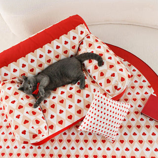 Retro Red Heart Poker Pet Sofa Fully Support Dog Sofa Bed