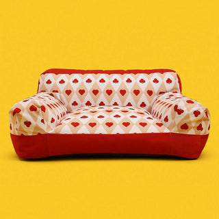 Retro Red Heart Poker Pet Sofa Fully Support Dog Sofa Bed