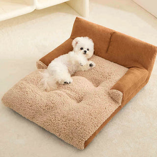 Spacious Warm Corduroy Raised Backrest Dog & Cat Sofa Bed