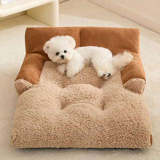 Spacious Warm Corduroy Raised Backrest Dog & Cat Sofa Bed