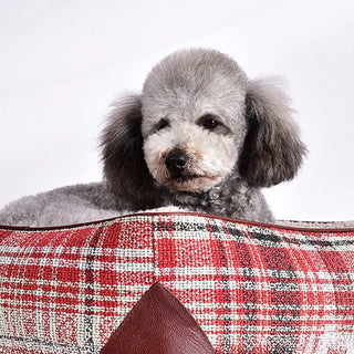 Square Vintage Plaid Faux Sherpa PU Leather Dog & Cat Bed