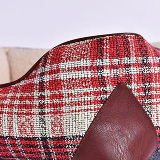 Square Vintage Plaid Faux Sherpa PU Leather Dog & Cat Bed