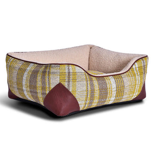 Square Vintage Plaid Faux Sherpa PU Leather Dog & Cat Bed