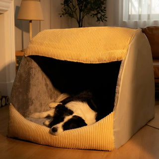 Warm Flannel Detachable Semi-Enclosed Large Dog Bed